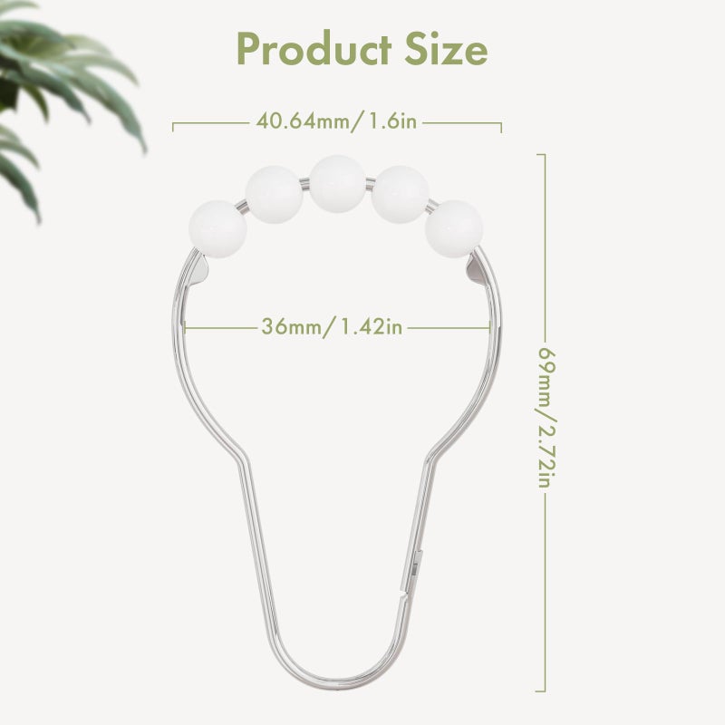 Amazer Shower Curtain Hooks, Decorative Stainless Steel Shower Curtain Hooks for Bathroom Shower Rods Curtains-Set of 12, Acrylic White - Image 3